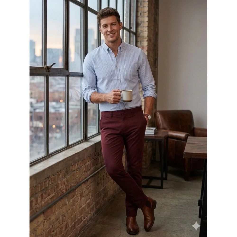 J.Crew 484 Slim-Fit‎ Stretch Chino Pants Mens 30x32 Burgundy Maroon Re-Imagined